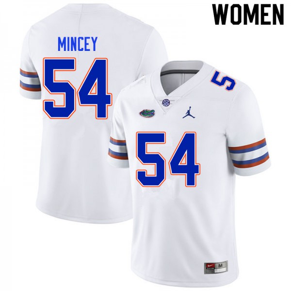 Women #54 Gerald Mincey Florida Gators College Football Jersey White